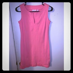 Pink cotton split neck shift dress
